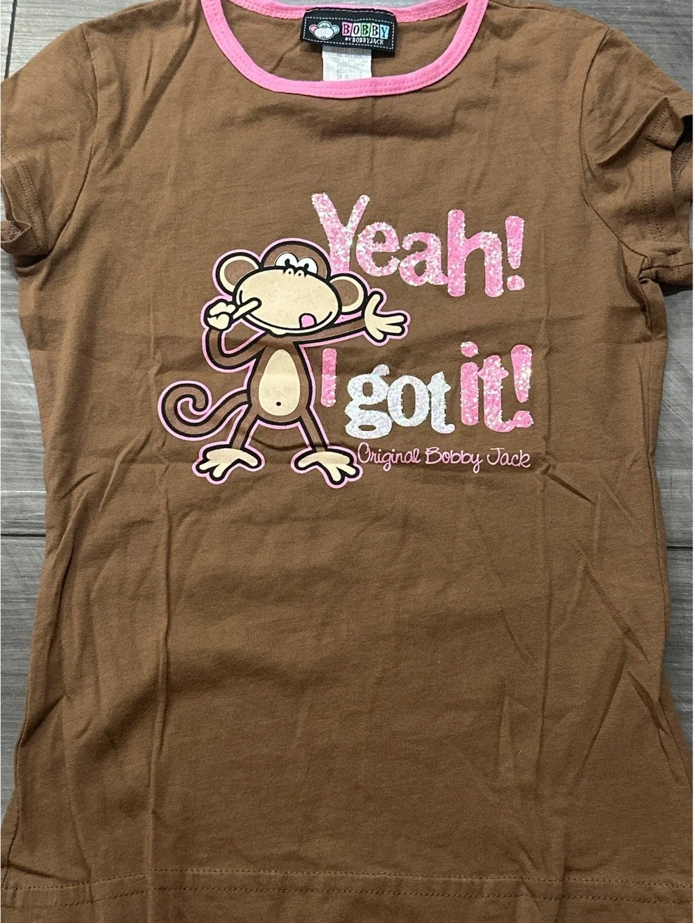 Y2K Girls Bobby Jack Pink Glitter Monkey 100% Cotton Classic T-shirt- Never Worn